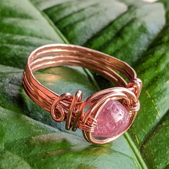 Pink Tourmaline Ring Copper Wrap Natural Gemstone Feminine Free-spirited - Picture 8 of 10
